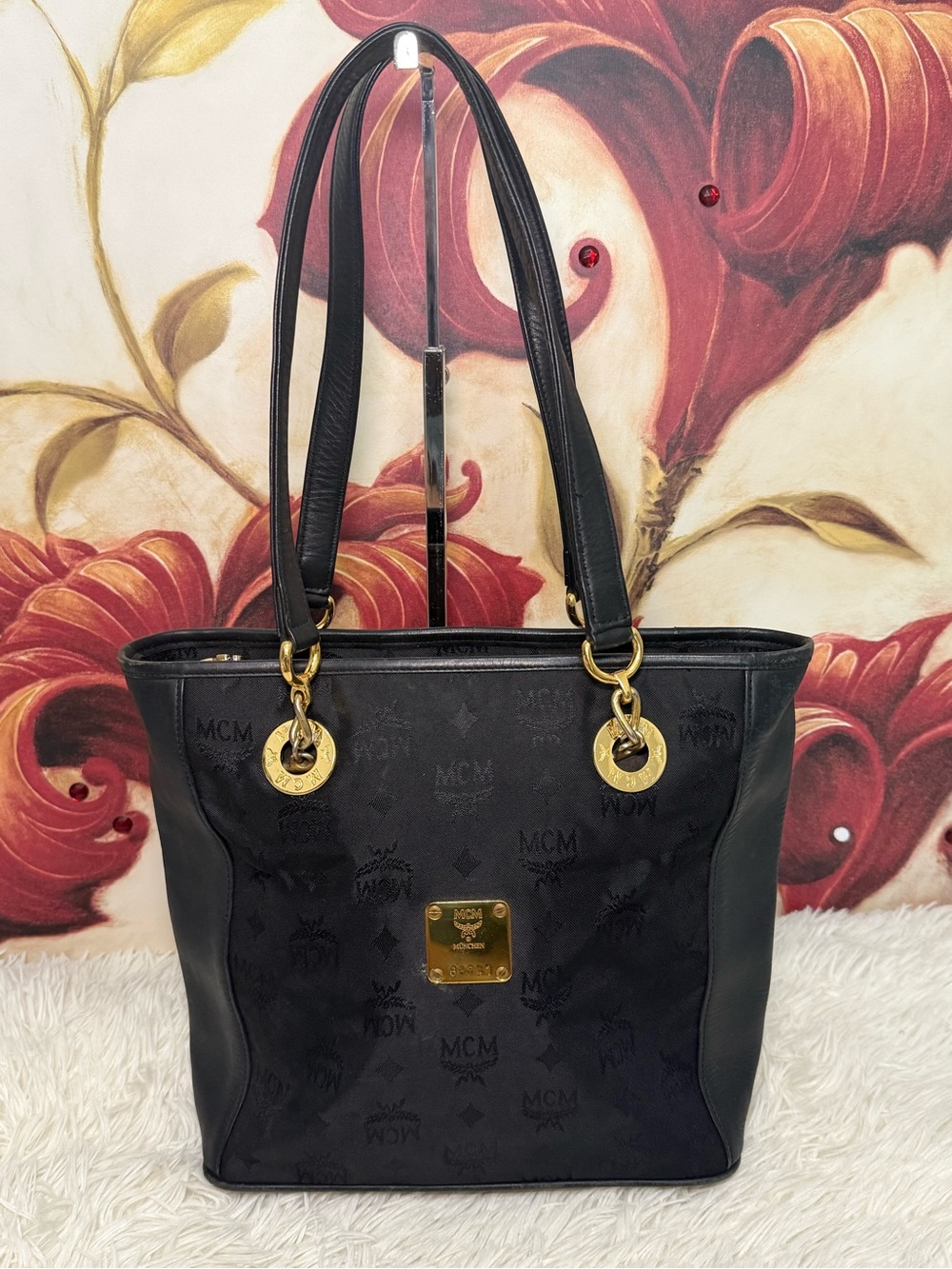 MCM Authentic Black Monogram Tote Bag